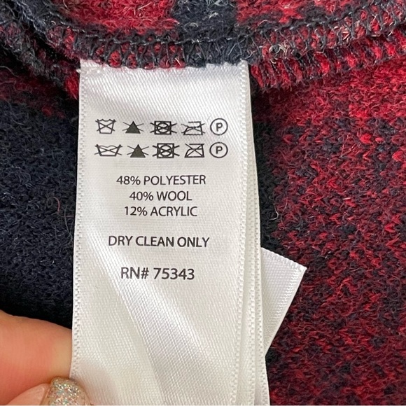 Max Studio Wool Blend Plaid Open Front Coat Women’s Size S Red Navy Pockets - Picture 7 of 7